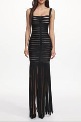 Piala Chic Contour Cut Out Fringe Bandage Maxi Dress