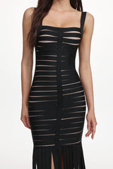 Piala Chic Contour Cut Out Fringe Bandage Maxi Dress