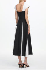 Saly Short Sleeve Contrast Pleated Woven Maxi Dress