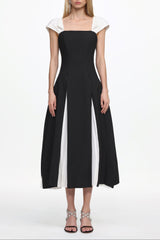 Saly Short Sleeve Contrast Pleated Woven Maxi Dress