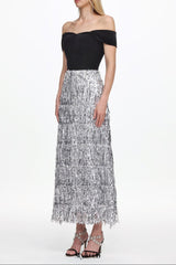 Merrit Off Shoulder Fringe Velvet Maxi Dress