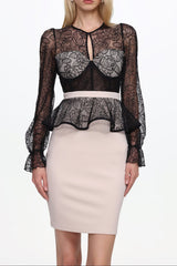 Ymire Long Sleeve Lace Bandage Mini Dress