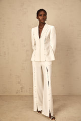theresa diamond studded hollow out blazer set in white