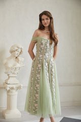 octavia Tulle Panel Floral Midi Dress in green