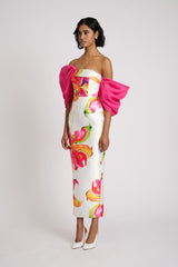 sylvia floral print strapless maxi dress in white