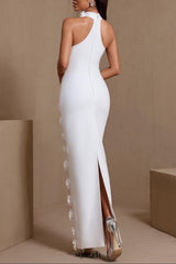 jennifer white Halter Neck 3D Flowers Bandage Maxi Dress
