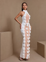 jennifer white Halter Neck 3D Flowers Bandage Maxi Dress