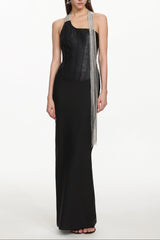 Fero One Shoulder Metal Fringe Bandage Maxi Dress