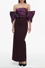 Sareka Off Shoulder Pleated Satin Maxi Dress