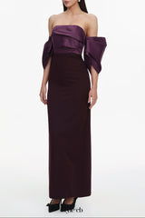 Sareka Off Shoulder Pleated Satin Maxi Dress