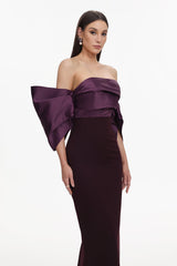 Sareka Off Shoulder Pleated Satin Maxi Dress