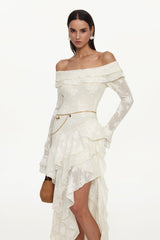 Tahoe One Shoulder Long Sleeve Asymmetric Ruffle Knit Maxi Dress
