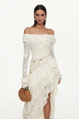Tahoe One Shoulder Long Sleeve Asymmetric Ruffle Knit Maxi Dress