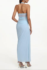 Lacava blue Halter Ruched Floral Maxi Dress