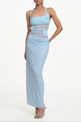 Lacava blue Halter Ruched Floral Maxi Dress
