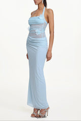 Lacava blue Halter Ruched Floral Maxi Dress
