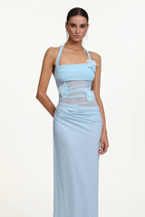 Lacava blue Halter Ruched Floral Maxi Dress