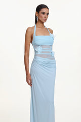Lacava blue Halter Ruched Floral Maxi Dress