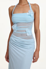 Lacava blue Halter Ruched Floral Maxi Dress