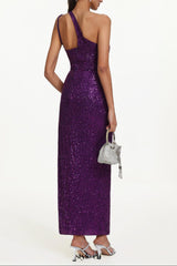 Julieta Sleeveless Asymmetric Sequin Maxi Dress