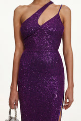 Julieta Sleeveless Asymmetric Sequin Maxi Dress