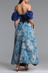 Rikiny Puff Sleeve Floral Print Maxi Dress