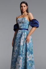 Rikiny Puff Sleeve Floral Print Maxi Dress