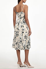 hilary Cinched Waist Sleeveless Ruffle Floral Print Woven Midi Dress