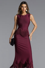 Wenesa Sleeveless Fringe Bandage Maxi Dress
