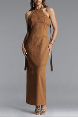 Laurie Chic Contour Halter Maxi Dress