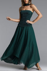 Eliana Strapless Scarf Ruched Knit Maxi Dress