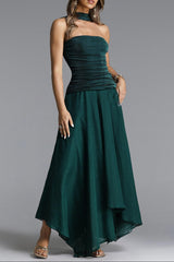 Eliana Strapless Scarf Ruched Knit Maxi Dress