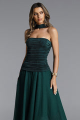 Eliana Strapless Scarf Ruched Knit Maxi Dress