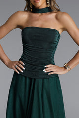 Eliana Strapless Scarf Ruched Knit Maxi Dress