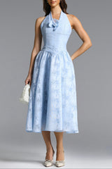Delaney blue Halter Floral Jacquard Midi Dress