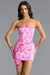 Trinaco Scalloped Print Pink Bandage Top and Skirt Set