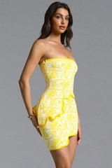 Trinaco Scalloped Print yellow Bandage Top and Skirt Set