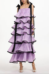 Uareni Bow Strap Pleated Organza Maxi Dress