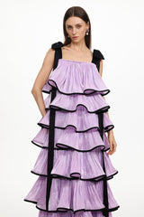 Uareni Bow Strap Pleated Organza Maxi Dress