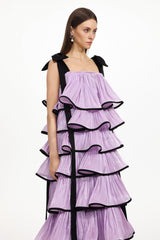 Uareni Bow Strap Pleated Organza Maxi Dress