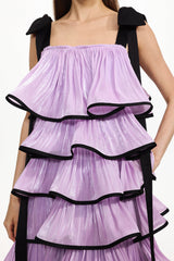 Uareni Bow Strap Pleated Organza Maxi Dress