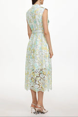 Viya geen Sleeveless Floral Print Lace Midi Dress