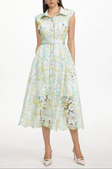 Viya geen Sleeveless Floral Print Lace Midi Dress