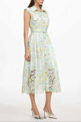 Viya geen Sleeveless Floral Print Lace Midi Dress