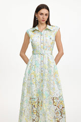 Viya geen Sleeveless Floral Print Lace Midi Dress