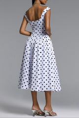 Raidah Polka Dot Sleeveless Pleated Midi Dress