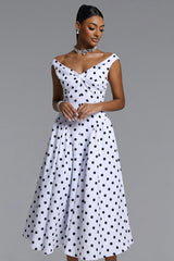 Raidah Polka Dot Sleeveless Pleated Midi Dress