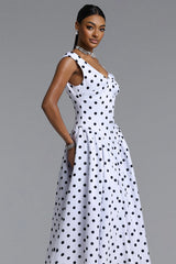 Raidah Polka Dot Sleeveless Pleated Midi Dress