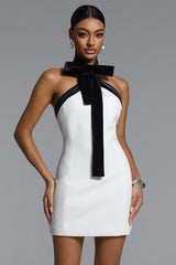 Veren Halter Bow Detailed Contrast Mini Dress