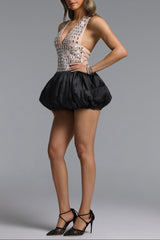 Uano Contour Halter Puff Mini Dress